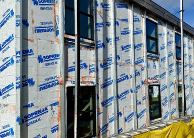 A wide angle of steel window with the rap of papers