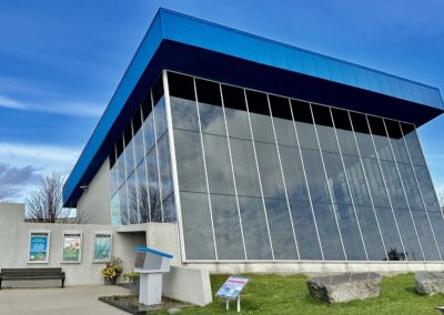 A steel structure building with the wide window