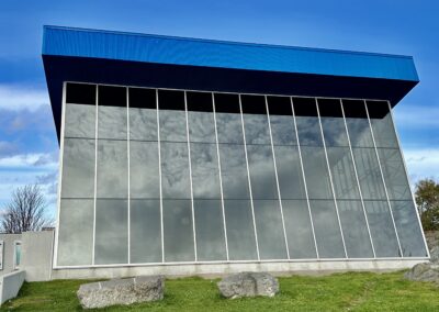 A steel structure building with the wide window