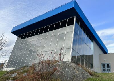 A steel structure building with the wide window