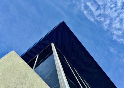 A blue color steel work on building