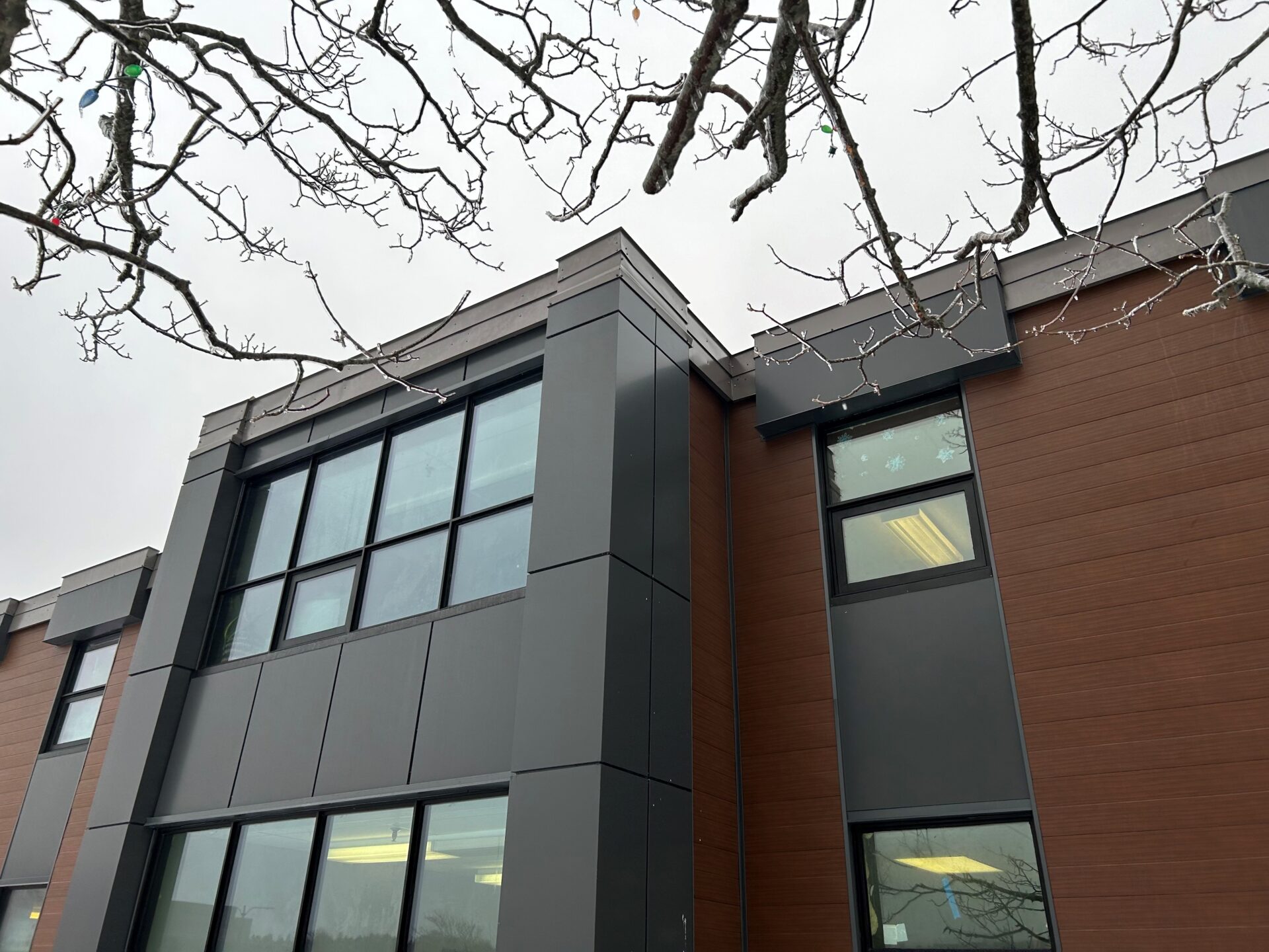 A blue color steel work on building